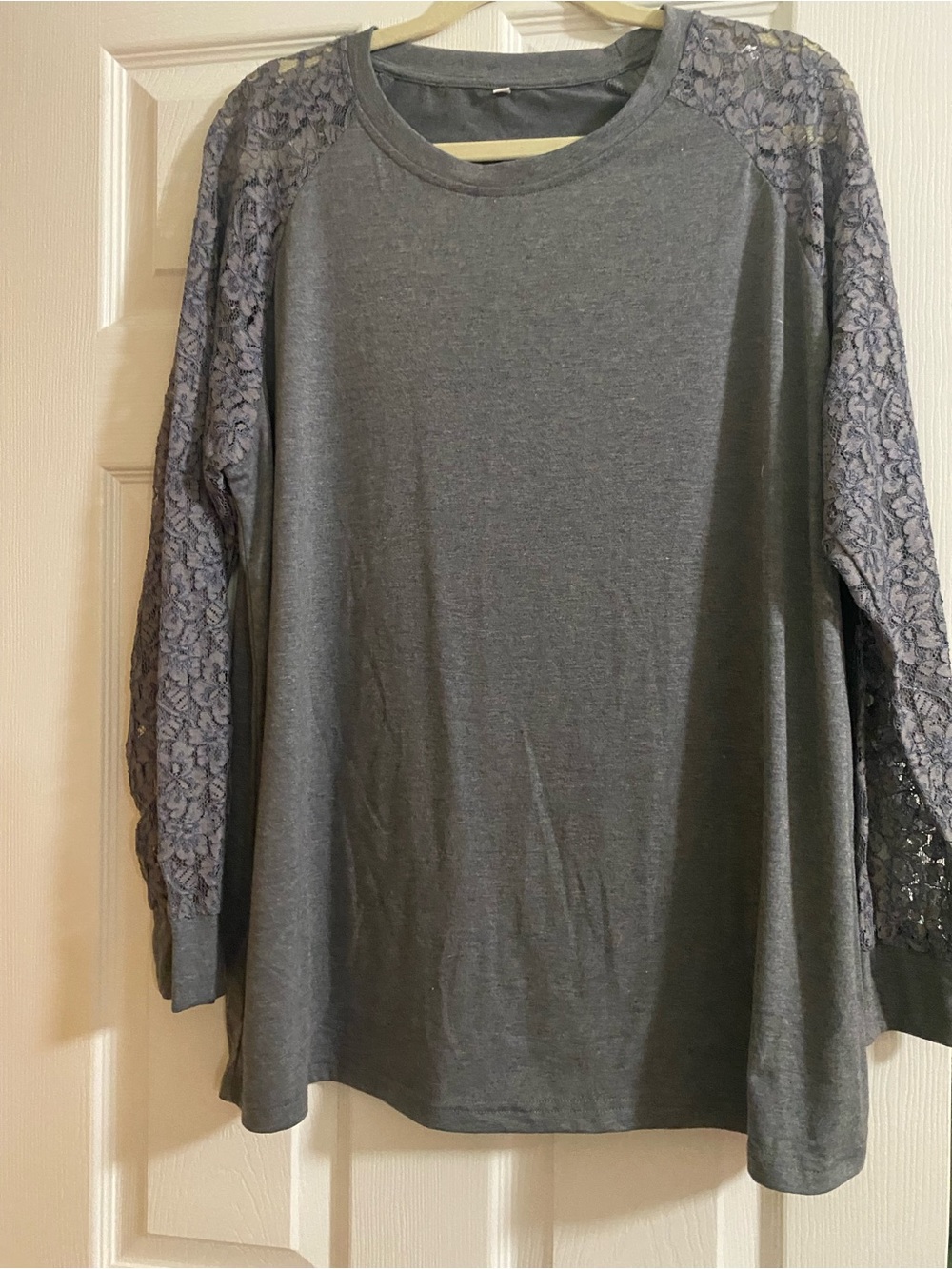Grey Knit Top With Lace Sleeves